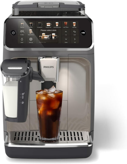 Philips Seria 5500 automatyczny ekspres do kawy – LatteGo system mleczny, 20 gorących i zimnych specjałów kawowych, 40% cichszy dzięki SilentBrew, QuickStart, czarny i srebrny (EP5546/70)